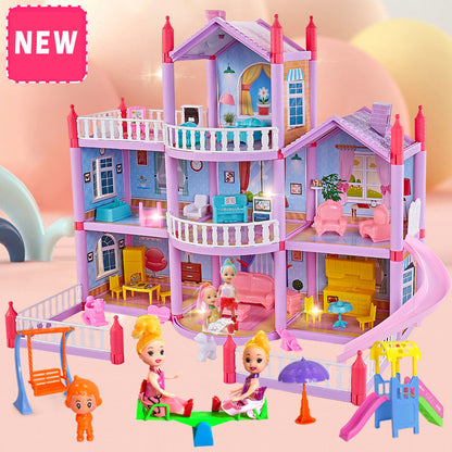 3-level Large Dreamhouse Mansion Doll House Princess Villa Toy Set with Dolls & Furnitur