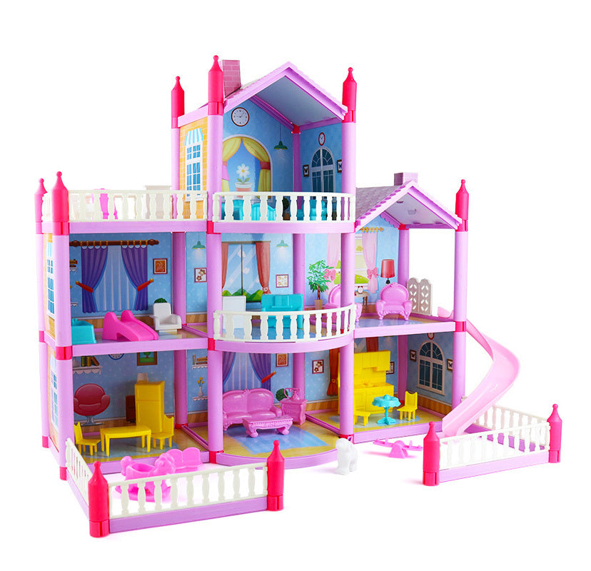 3-level Large Dreamhouse Mansion Doll House Princess Villa Toy Set with Dolls & Furnitur