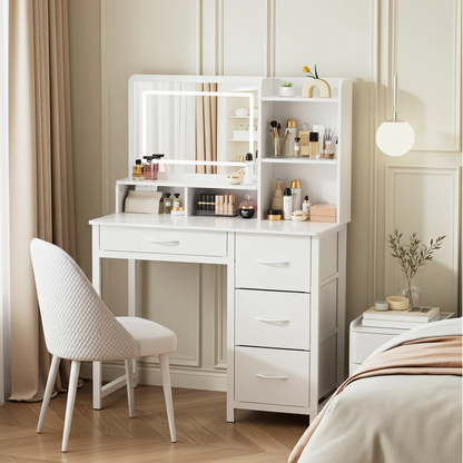 Deluxe LED Mirror Dresser Vanity Dressing Table Desk with Drawers White