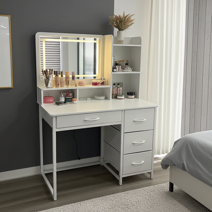 Deluxe LED Mirror Dresser Vanity Dressing Table Desk with Drawers White