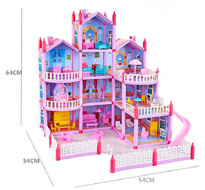 4-level Large Dreamhouse Mansion Doll House Princess Villa Toy Set with Dolls & Furniture