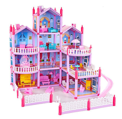 4-level Large Dreamhouse Mansion Doll House Princess Villa Toy Set with Dolls & Furniture