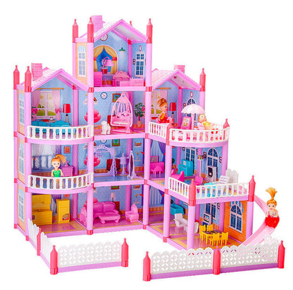 4-level Large Dreamhouse Mansion Doll House Princess Villa Toy Set with Dolls & Furniture