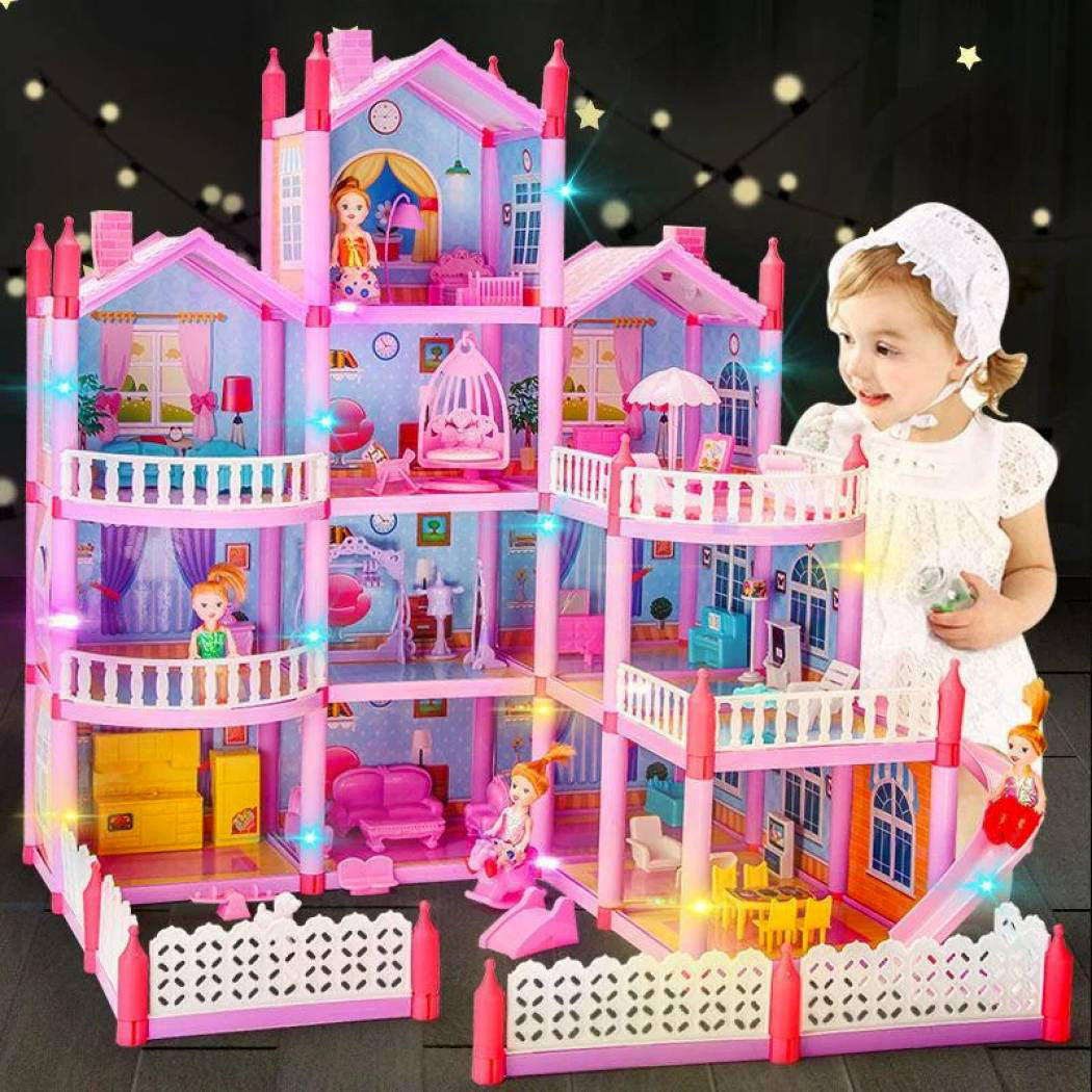 4-level Large Dreamhouse Mansion Doll House Princess Villa Toy Set with Dolls & Furniture