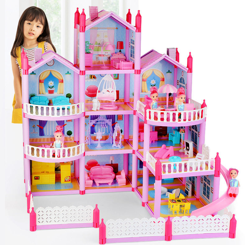 4-level Large Dreamhouse Mansion Doll House Princess Villa Toy Set with Dolls & Furniture