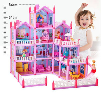 4-level Large Dreamhouse Mansion Doll House Princess Villa Toy Set with Dolls & Furniture