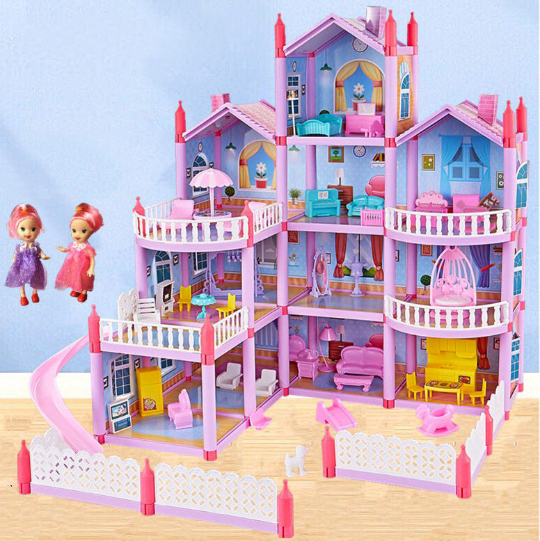 4-level Large Dreamhouse Mansion Doll House Princess Villa Toy Set with Dolls & Furniture