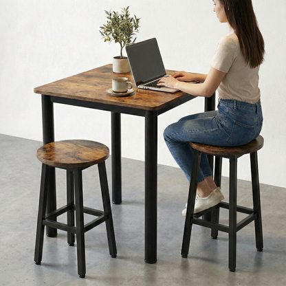Foundry Industrial Rustic Wood & Metal Square Bar Dining Table