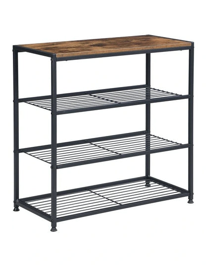 Vita 4-Tier Rustic Wood & Metal Shoe Rack Storage Shelf Organiser