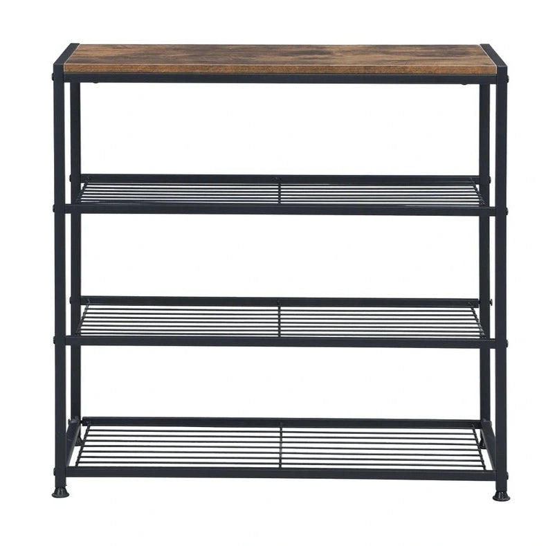 Vita 4-Tier Rustic Wood & Metal Shoe Rack Storage Shelf Organiser