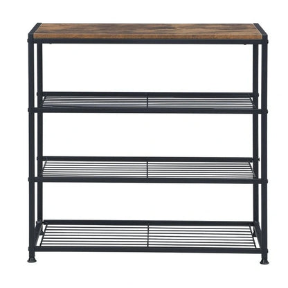 Vita 4-Tier Rustic Wood & Metal Shoe Rack Storage Shelf Organiser