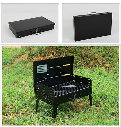 Portable BBQ Charcoal Roaster Barbecue Kit with Utensils and Case