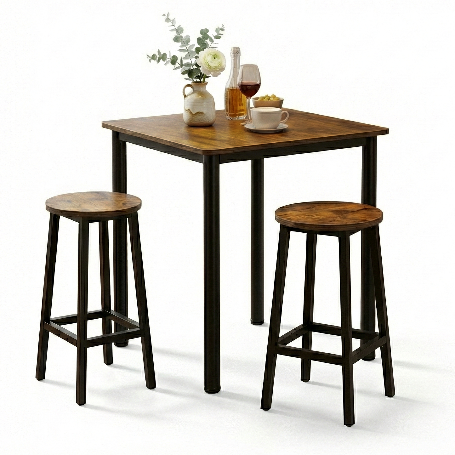 Foundry Industrial Rustic Wood & Metal Square Bar Dining Table