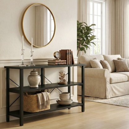 Serenity Industrial Console Table Bookcase TV Stand Storage Shelf Unit (Black)