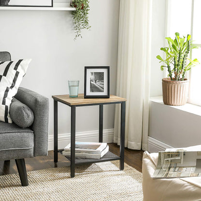 Loft Rustic Oak Industrial Wood & Steel Side Table with Storage Shelf