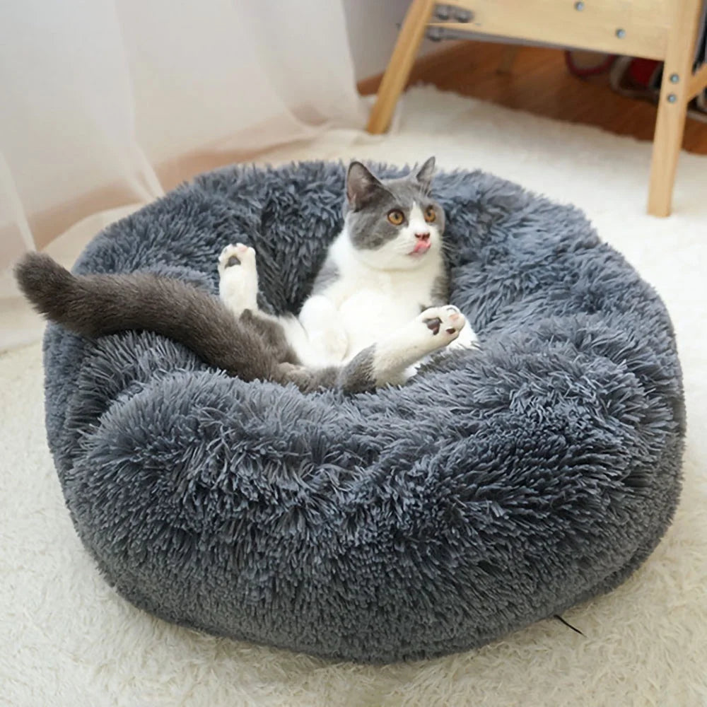 Cozy Plush Soft Fluffy Pet Bed Dog Cat Bed (Dark Grey, 50cm)