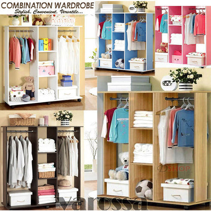 Varossa's Spacesaver Wardrobe Cupboard Shelves & Clothes Hanging Racks Furniture (Oak)