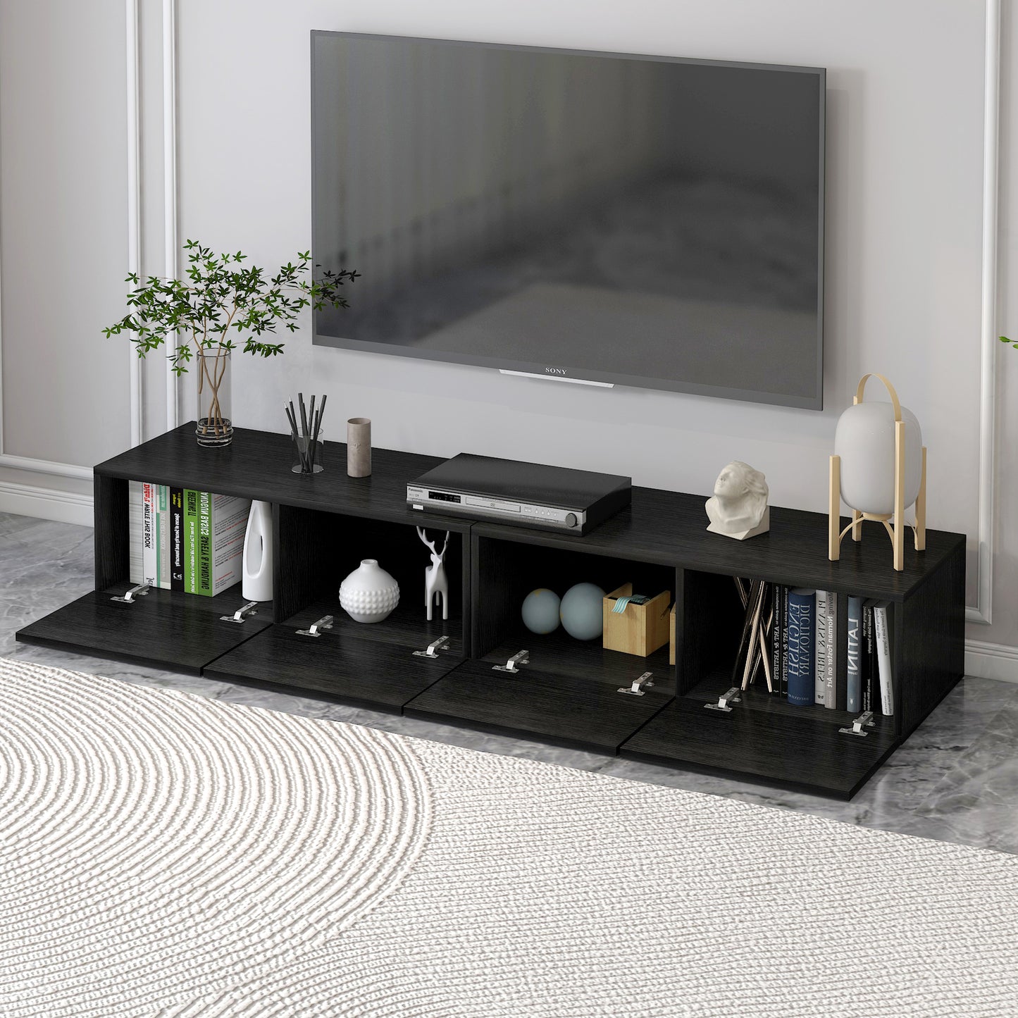 2m Lusso Designer Wooden TV Cabinet Entertainment Unit 200cm (Black)