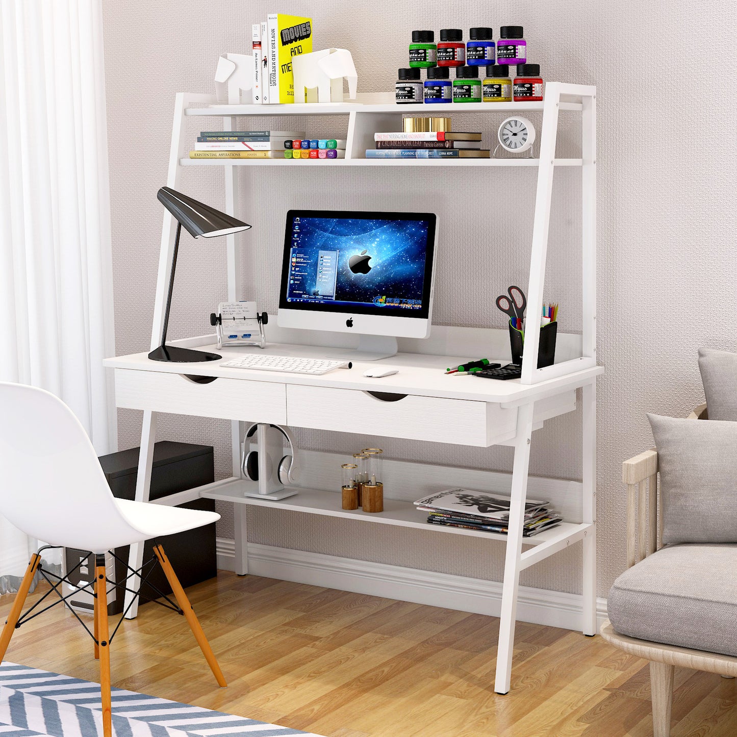 Liberty Computer Desk Workstation with Shelves & Drawers (White)