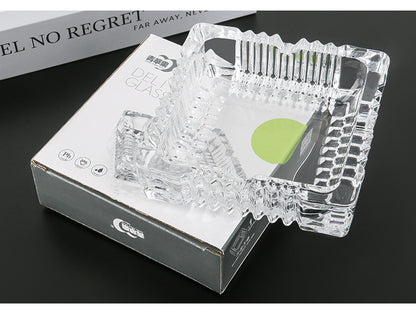 Crystal Glass Ashtray Square Shaped Tabletop Decoration