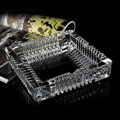 Crystal Glass Ashtray Square Shaped Tabletop Decoration