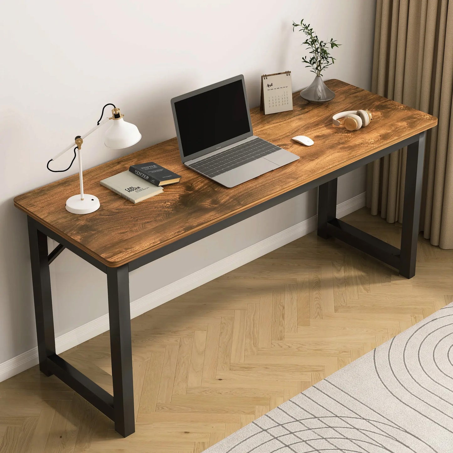 Profile Console Table Wood & Metal Narrow Desk (Rustic Wood)