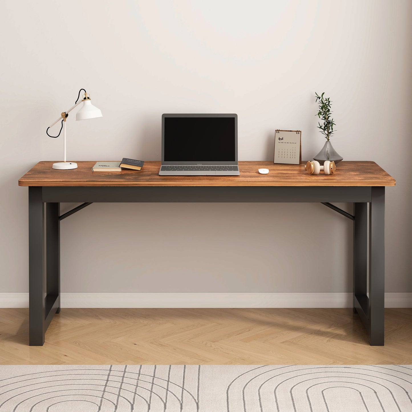 Profile Console Table Wood & Metal Narrow Desk (Rustic Wood)