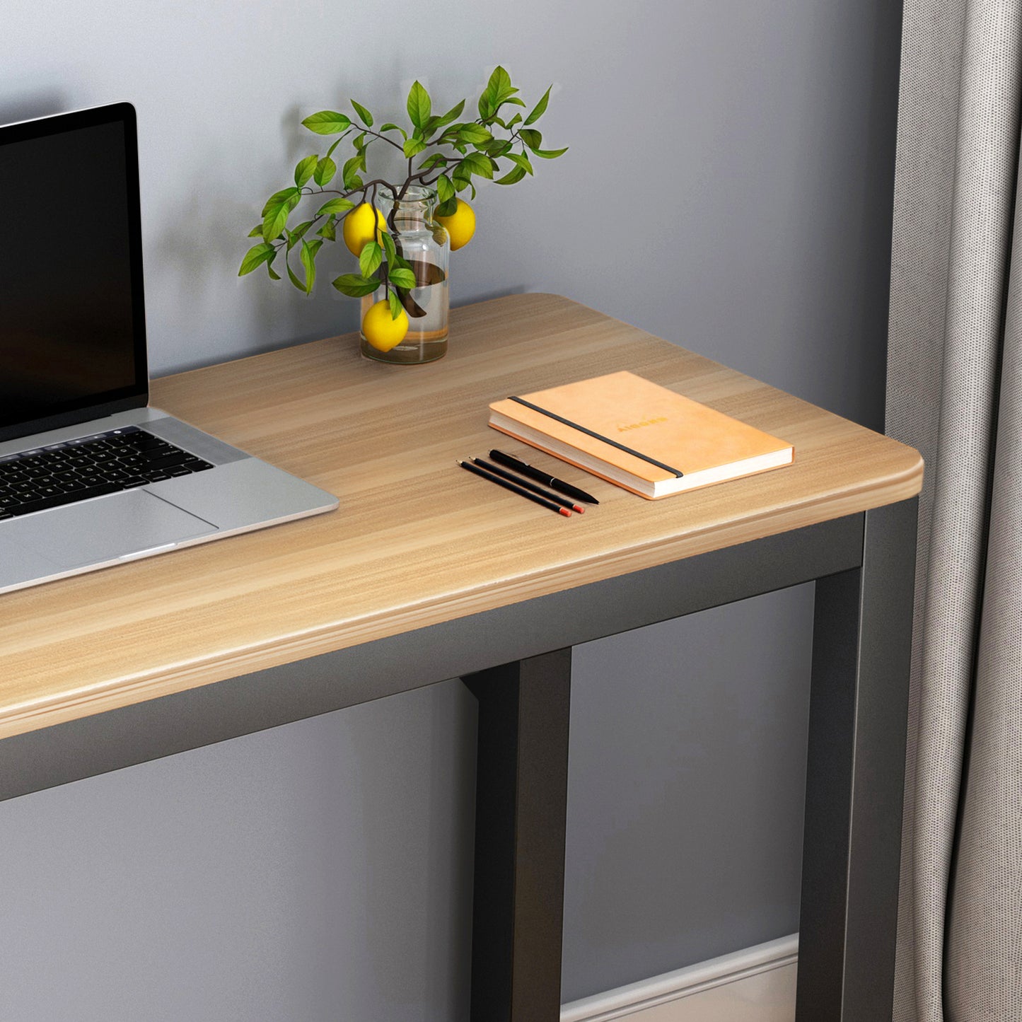 Profile Console Table Wood & Metal Narrow Desk (Oak & Black)