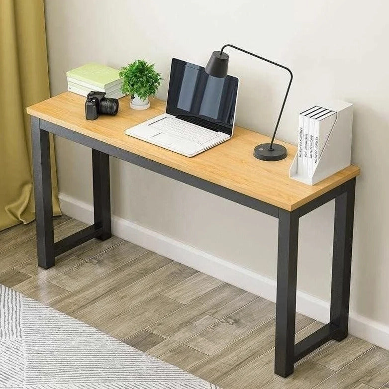 Profile Console Table Wood & Metal Narrow Desk (Oak & Black)