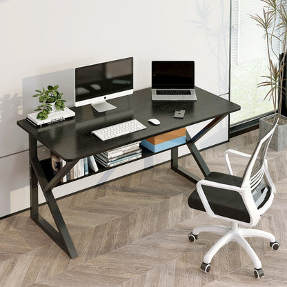 Kori Large Wood & Metal Computer Desk with Shelf (Black)