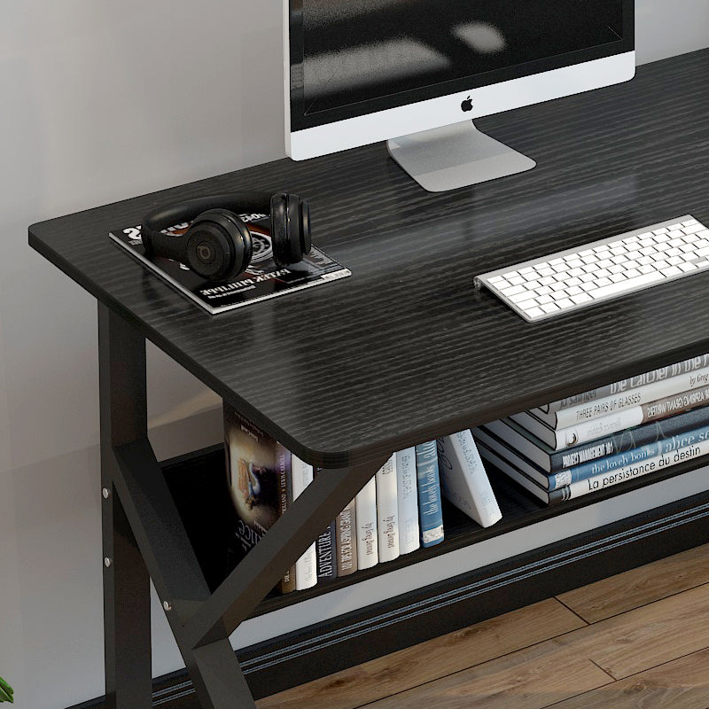 Kori Large Wood & Metal Computer Desk with Shelf (Black)