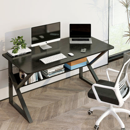 Kori Large Wood & Metal Computer Desk with Shelf (Black)