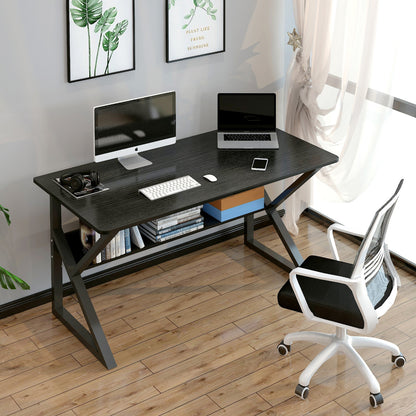 Kori Large Wood & Metal Computer Desk with Shelf (Black)