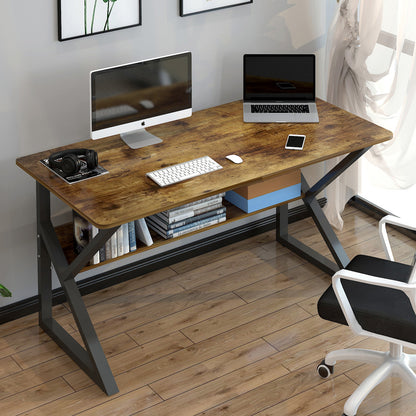 Kori Large Wood & Metal Computer Desk with Shelf (Rustic Wood)