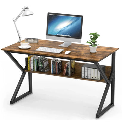 Kori Large Wood & Metal Computer Desk with Shelf (Rustic Wood)