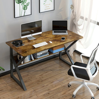 Kori Large Wood & Metal Computer Desk with Shelf (Rustic Wood)