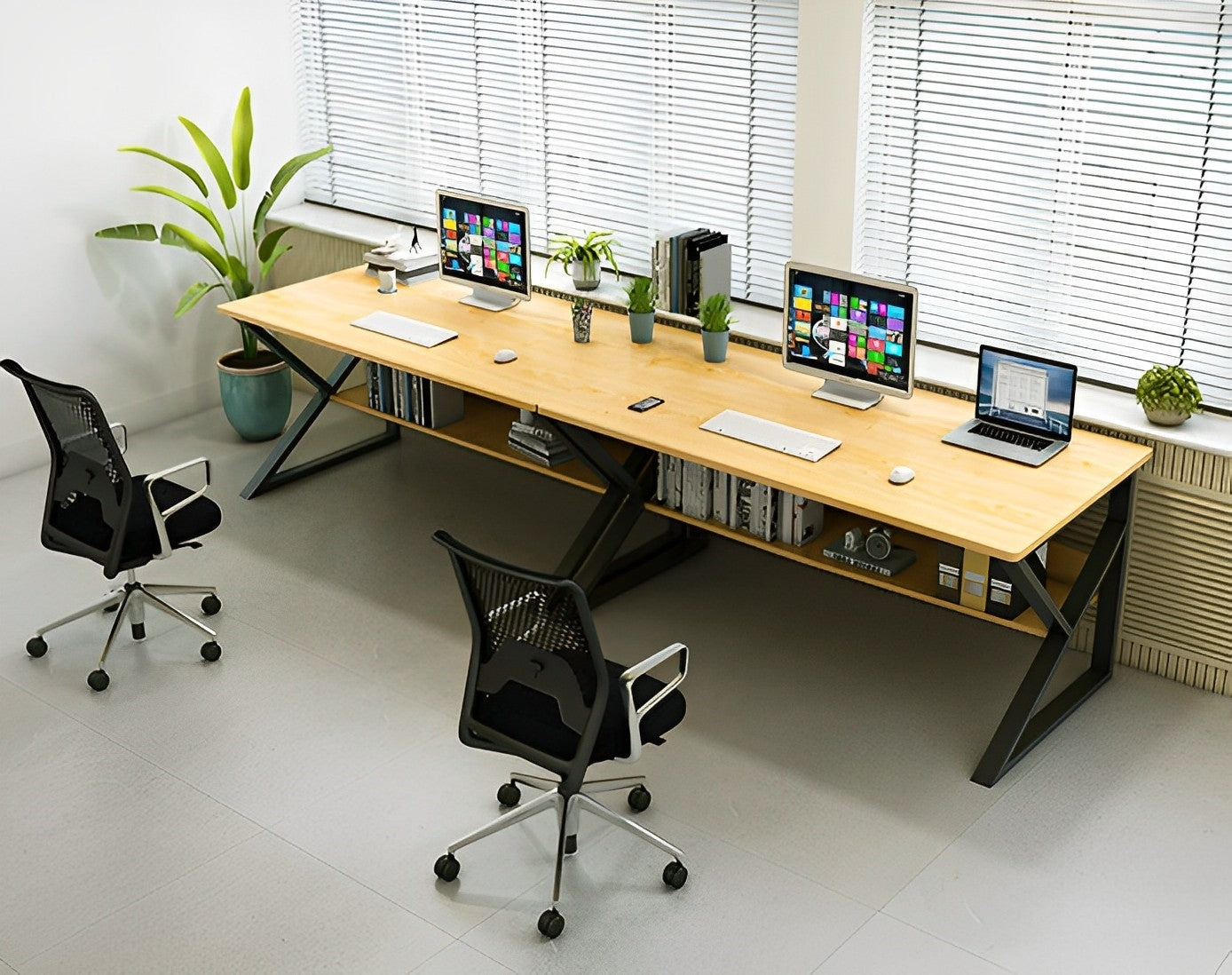 Kori Large Wood & Metal Computer Desk with Shelf (Rustic Wood)