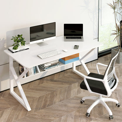 Kori Large Wood & Metal Computer Desk with Shelf (White)