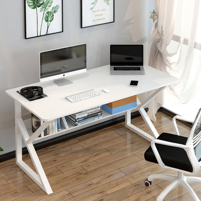 Kori Large Wood & Metal Computer Desk with Shelf (White)