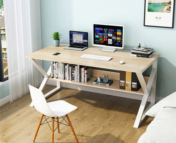 Kori Large Wood & Metal Computer Desk with Shelf (White Oak)