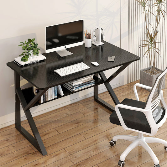 Kori Wood & Metal Computer Desk with Shelf (Black) - 80cm