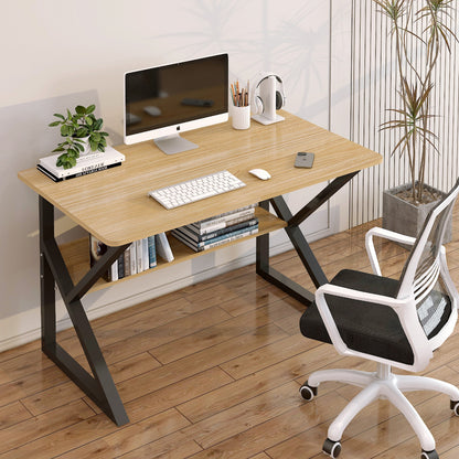 Kori Wood & Metal Computer Desk with Shelf (Oak)  - 80cm