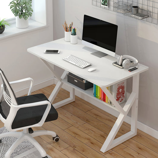 Kori Wood & Metal Computer Desk with Shelf (White) - 80cm