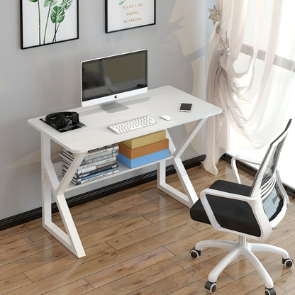 Kori Wood & Metal Computer Desk with Shelf (White) - 80cm