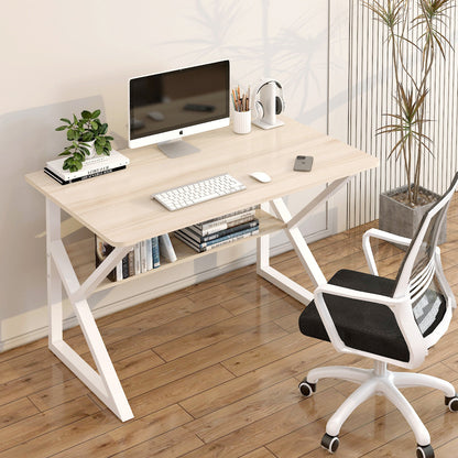 Kori Wood & Metal Computer Desk with Shelf (White Oak) - 80cm