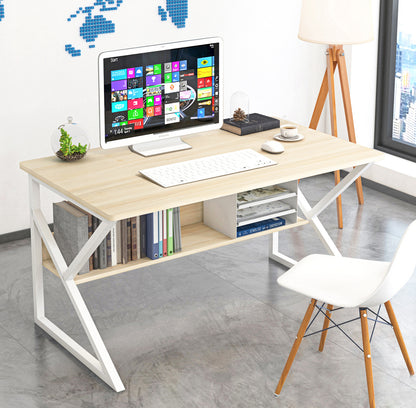 Kori Wood & Metal Computer Desk with Shelf (White Oak) - 80cm