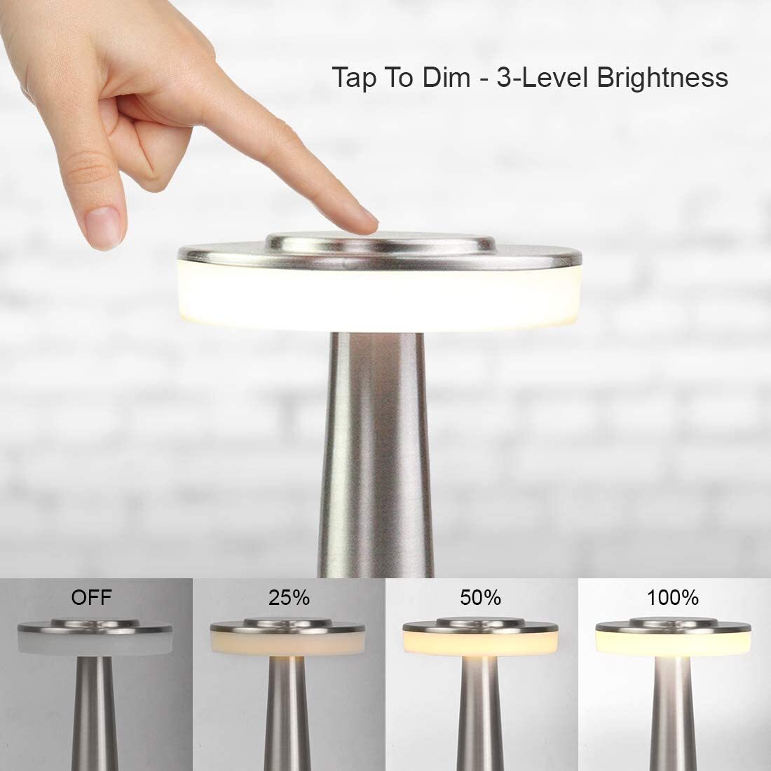 Luxe LED Table Lamp Portable Cordless Touch Sensor Night Light (Silver)