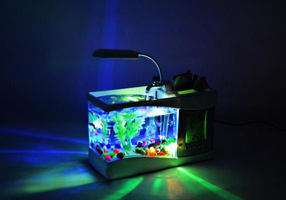 Desktop Aquarium USB Fish Tank/Alarm Clock/Lamp (Black)