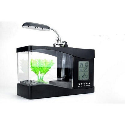 Desktop Aquarium USB Fish Tank/Alarm Clock/Lamp (Black)