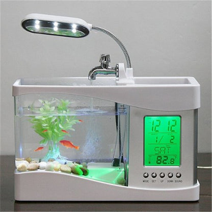 Desktop Aquarium USB Fish Tank/Alarm Clock/Lamp (White)